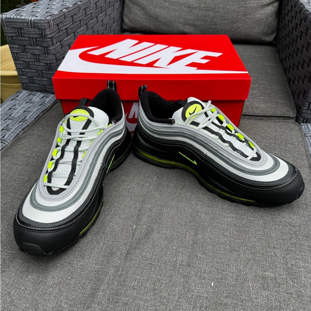 Nike Air Max 97 Sneakers - Gray, Black & Neon Yellow - Picture 3 of 7